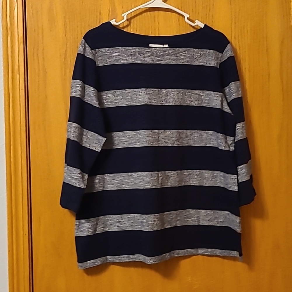 Croft & Barrow Navy and Gray Striped Top